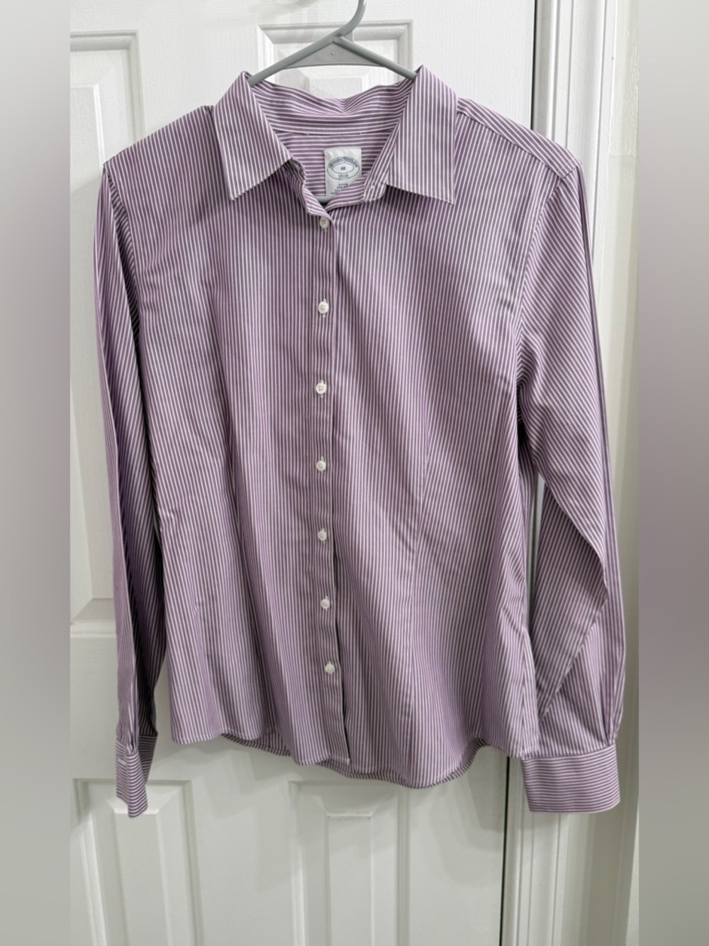 Gently Used Brooks Brothers Women’s Lavender and White Narrow Stripe Dress Shirt